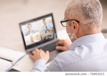 Business chat, devices, conference with boss remotely, new normal for work and business Business chat, devices, conference with boss remotely, new normal for work and business 78903815