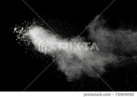 White dust particles splashing. Freez motion of talcum powder burst in dark background. 78904098