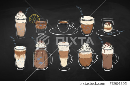 Coffee drinks on chalkboard background 78904895