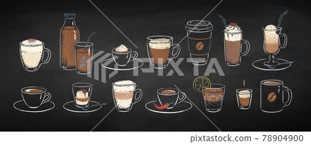 Coffee drinks on chalkboard background 78904900