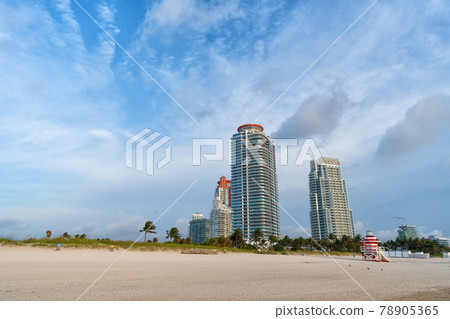 Miami beach with skyscrapers on sky background Florida, USA. Miami beach with skyscrapers on sky background Florida, USA. 78905365