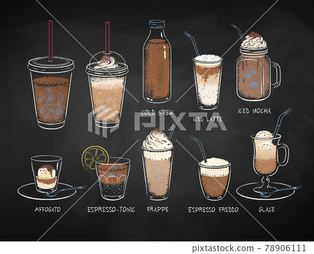 Coffee drinks on chalkboard background Coffee drinks on chalkboard background 78906111