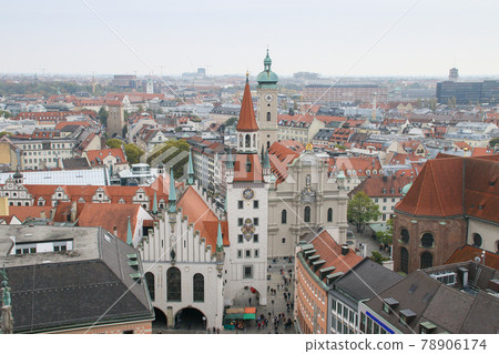 View from New Town Hall, Munich, Bavaria, Germany toward Old Town Hall 78906174