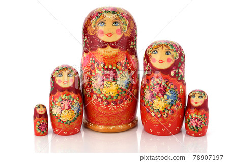 Matryoshka family traditional wooden dolls 78907197