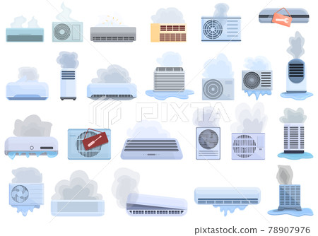 Repair air conditioner icons set, cartoon style Repair air conditioner icons set, cartoon style 78907976