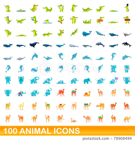 100 animal icons set, cartoon style 100 animal icons set, cartoon style 78908494