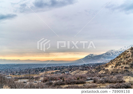 Provo Canyon Utah landscape with scenic mountain and valley views in winter 78909138