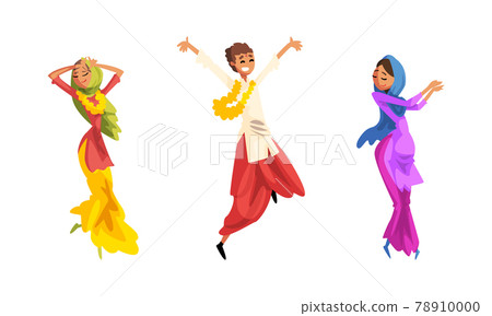 Happy Indian People in Traditional National Clothes Dancing vector Illustration Happy Indian People in Traditional National Clothes Dancing vector Illustration 78910000