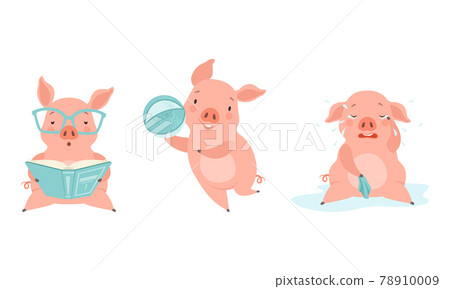 Cute Pig Characters Set, Funny Farm Animal Activity Cartoon Vector Illustration Cute Pig Characters Set, Funny Farm Animal Activity Cartoon Vector Illustration 78910009