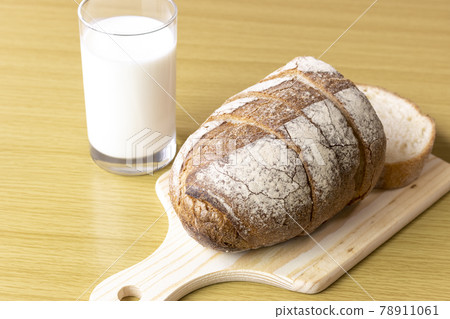French bread and milk. Breakfast image 78911061