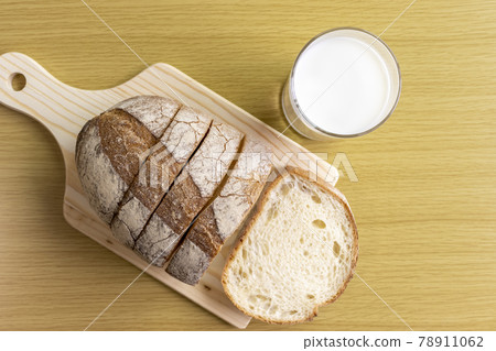 French bread and milk. Breakfast image 78911062