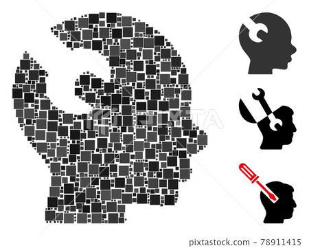 Square Brain Wrench Tool Icon Vector Collage Square Brain Wrench Tool Icon Vector Collage 78911415
