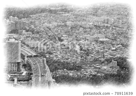 從海拔300m看兵庫舞子的風景鉛筆素描-插圖素材[78911639] - PIXTA圖庫
