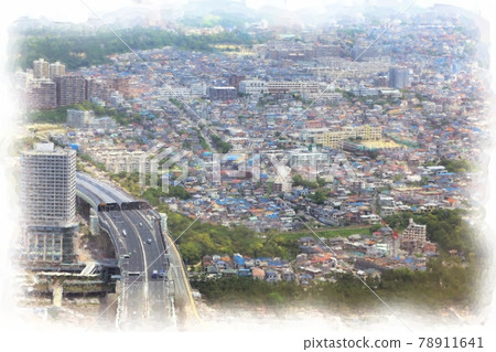 Landscape of Maiko, Hyogo seen from 300m above sea level Watercolor sketch 78911641