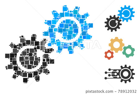 Square Gear Mechanism Rotation Icon Vector Collage - Stock Illustration ...