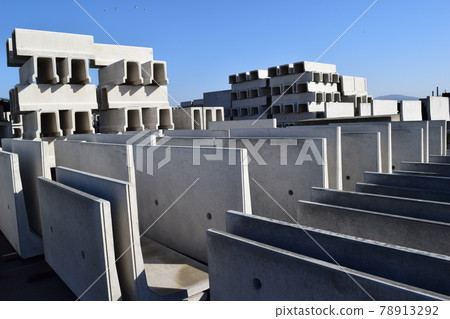 Stacked concrete products for civil engineering work Stacked concrete products for civil engineering work 78913292