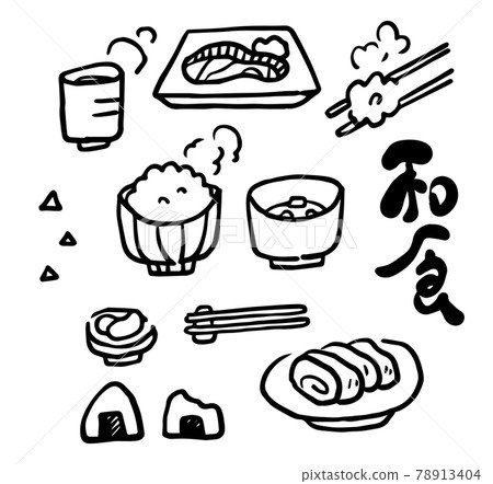 日本矢量圖 手繪日式線稿 米飯早餐 雞蛋煎魚 三文魚套餐 日本矢量圖 手繪日式線稿 米飯早餐 雞蛋煎魚 三文魚套餐 78913404