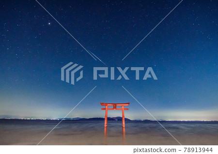 白須神社 鳥居湖面 流星雨 星空 78913944