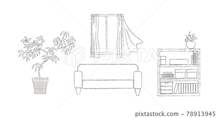 Illustration of a room with a sofa Monochrome drawing 78913945