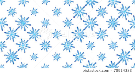 Winter seamless pattern with blue snowflakes on white background. Vector illustration for fabric, textile wallpaper, posters, gift wrapping paper. Christmas vector illustration. Falling snow 78914388