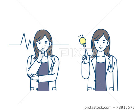 Doctor, female doctor, pharmacist, counselor, woman in white coat, intuition, idea, inspirational pose, illustration material 78915575