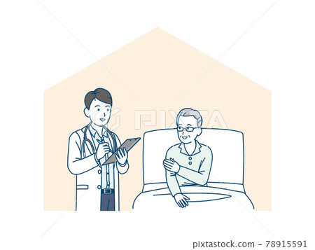 Home visit doctor and elderly man senior elderly illustration material 78915591