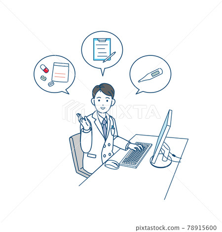 Doctor using a personal computer Online medical examination Explanation Illustration material Doctor using a personal computer Online medical examination Explanation Illustration material 78915600