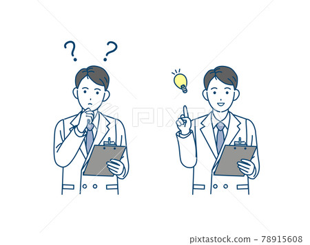醫生，科學家，穿白大褂的男人，思考，質疑，想法，姿勢，插圖素材 78915608