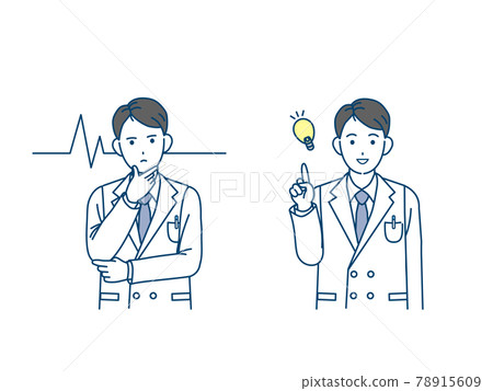 醫生，科學家，穿白大褂的男人，直覺，靈感，想法，姿勢，插圖素材 78915609