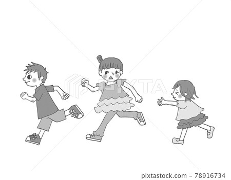 黑白相間的奔跑兒童 78916734