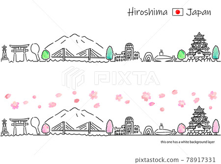 春季廣島市容簡筆劃集 78917331
