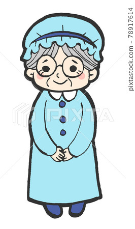 A cute illustration of an old woman who seems to appear in a picture book 78917614