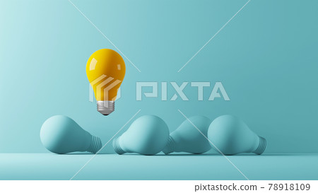 Light bulb yellow floating outstanding among lightbulb light blue on background 78918109