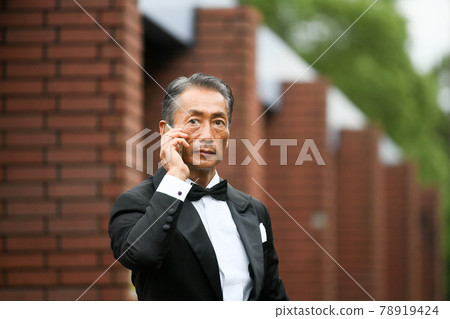 Male in black tie Japanese senior, middle 78919424