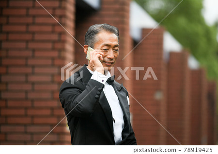 Male in black tie Japanese senior, middle 78919425