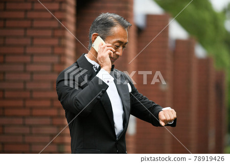 Male in black tie Japanese senior, middle 78919426