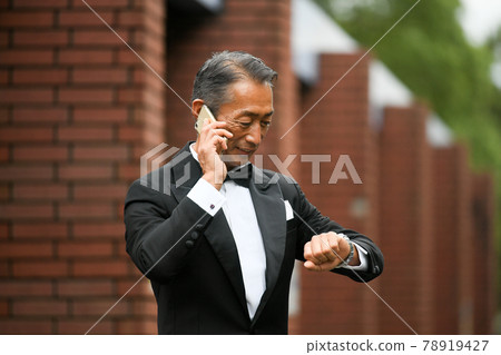 Male in black tie Japanese senior, middle 78919427