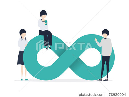 Infinity mark and illustration material of three young people Infinity mark and illustration material of three young people 78920004