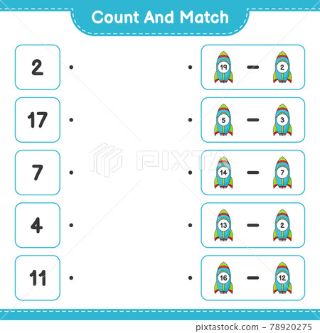 Count and match, count the number of Rocket and match with the right numbers. Educational children game, printable worksheet, vector illustration 78920275