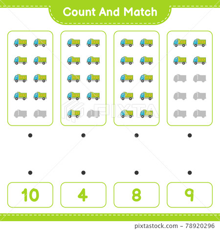 Count and match, count the number of Lorry and match with the right numbers. Educational children game, printable worksheet, vector illustration 78920296