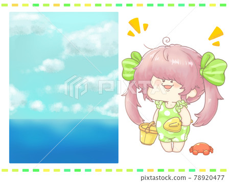 Swimsuit sand play twin tail-chan summer blue sky and sea set green ver 78920477