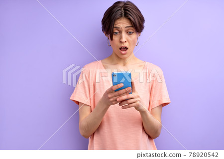 Lovely Woman Surprised By Getting Message, Get News, In Shock 78920542