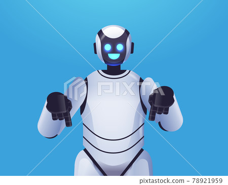 cute robot cyborg pointing at something modern robotic character artificial intelligence technology concept cute robot cyborg pointing at something modern robotic character artificial intelligence technology concept 78921959