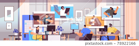businesspeople discussing with colleagues in web browser windows during video call 78922166
