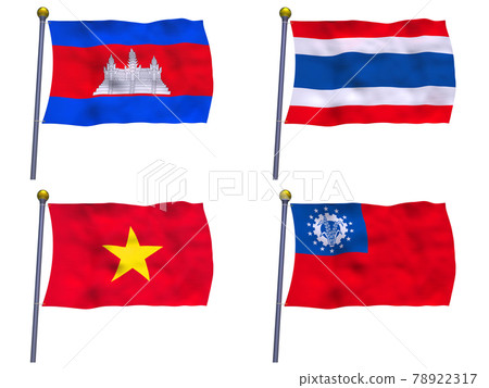柬埔寨、泰國、越南、緬甸國旗 柬埔寨、泰國、越南、緬甸國旗 78922317