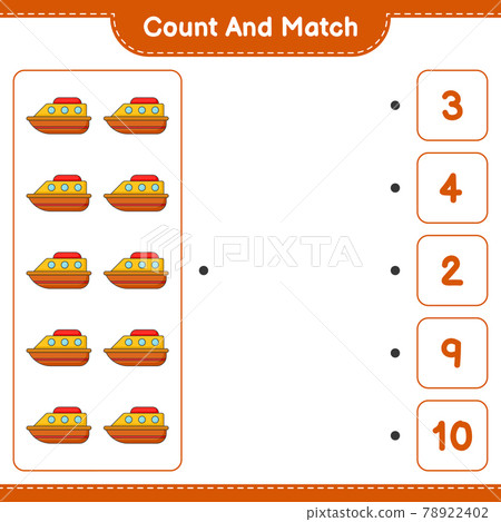 Count and match, count the number of Boat and match with the right numbers. Educational children game, printable worksheet, vector illustration 78922402