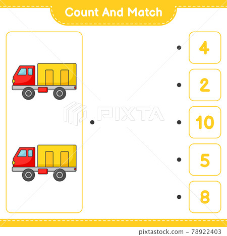 Count and match, count the number of Lorry and match with the right numbers. Educational children game, printable worksheet, vector illustration 78922403