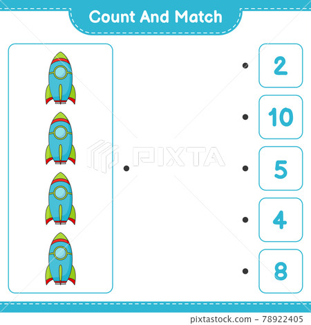 Count and match, count the number of Rocket and match with the right numbers. Educational children game, printable worksheet, vector illustration 78922405