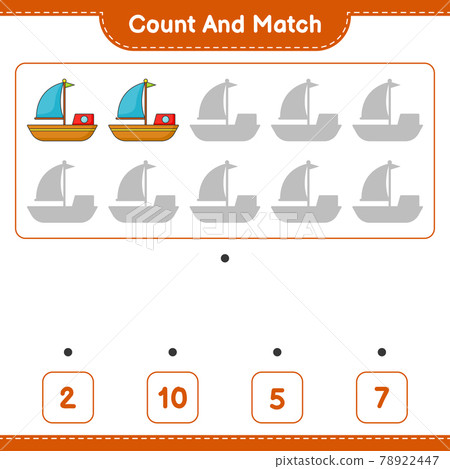 Count and match, count the number of Boat and match with the right numbers. Educational children game, printable worksheet, vector illustration 78922447