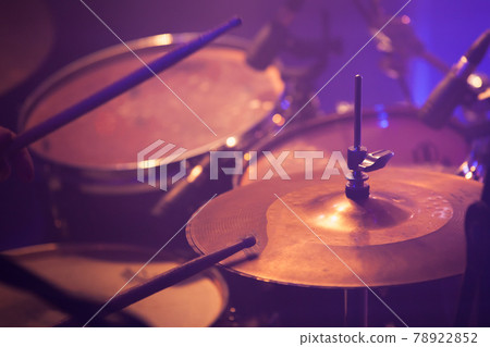 Drum set in stage lights. Close-up photo Drum set in stage lights. Close-up photo 78922852